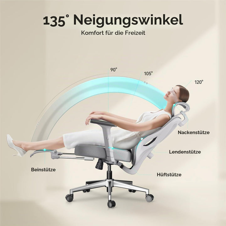 Hbada P5 Ergonomischer Bürostuhl, Schreibtischstuhl mit Verstellbarer Lordosenstütze, atmungsaktive