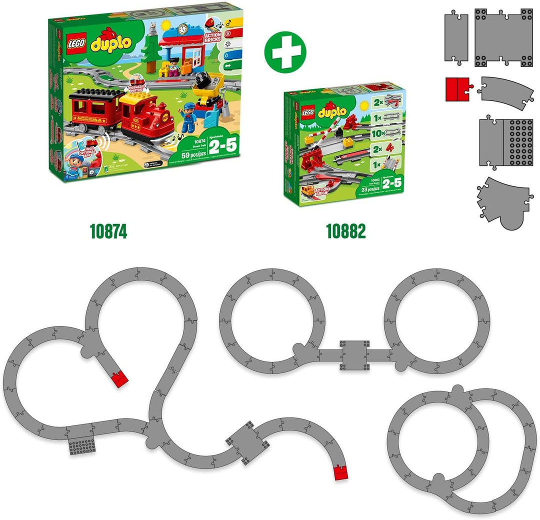 LEGO DUPLO Eisenbahn Schienen, Zugschienen-Bauset mit rotem Signalstein, Kinderspielzeug für Jungen