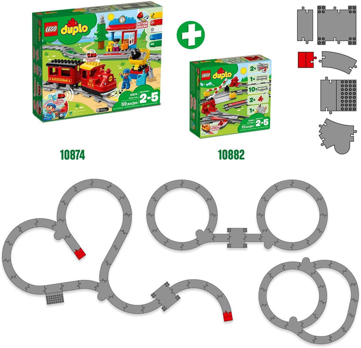 LEGO DUPLO Eisenbahn Schienen, Zugschienen-Bauset mit rotem Signalstein, Kinderspielzeug für Jungen