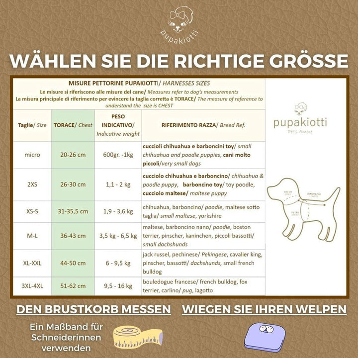 PUPAKIOTTI Brustgeschirr für kleine und mittelgrosse Hunde, Leder-Hundegeschirr, ergonomisch und ver