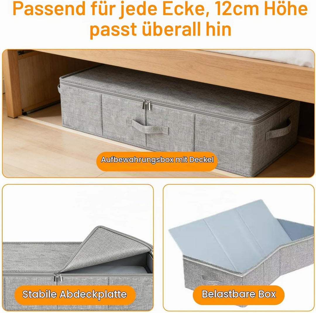 2 Stück unterbett aufbewahrungsbox 12cm Hoch Unterbettkommode Faltbarer Unterbettbox Stoff Bettkaste