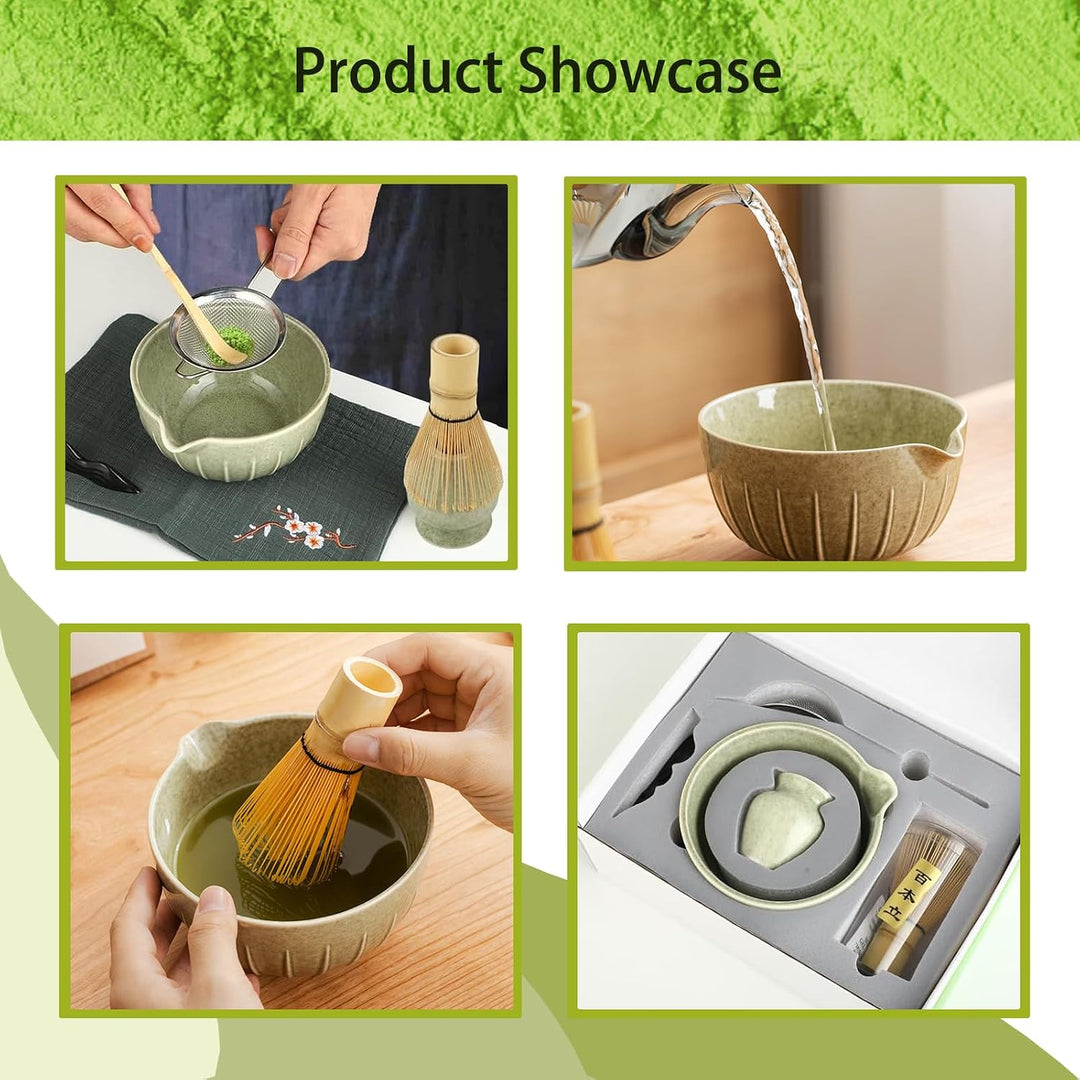 Matcha Tee Zubehör Set 7-teilig - Bambusbesen, Schale, Sieb, Löffel