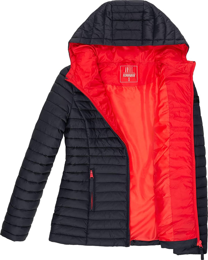 MARIKOO Damen leichte Übergangsjacke Steppjacke mit Kapuze Asraa XS-3XL S Navy, S Navy
