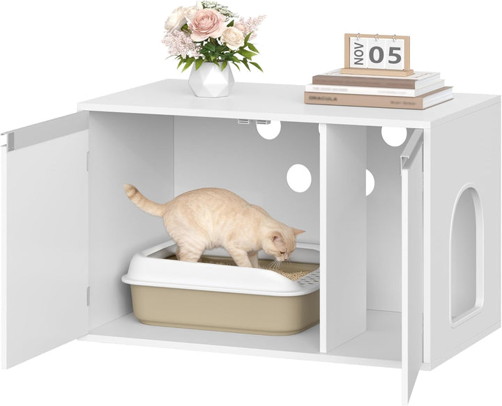 Hzuaneri Katzenklo Schrank, Katzenschrank mit Abnehmbarer Trennwand, 80 x 48,3 x 48,5 cm, Katzenhaus