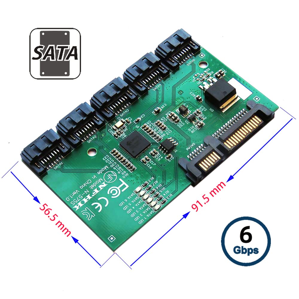 cablecc 6Gbps SATA 3.0 1 bis 5 Splitter Ports HUB Adapter Konverter PM Multiplier Port Selector JMB5
