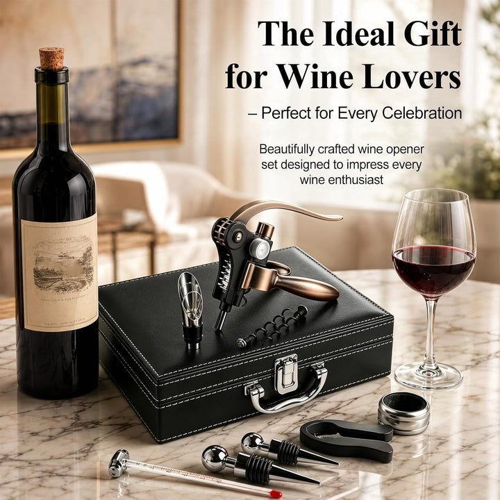 Korkenzieher Wein Set, Weinöffner Korkenzieher Sommelier Set Lederbox-bronze, Lederbox-bronze