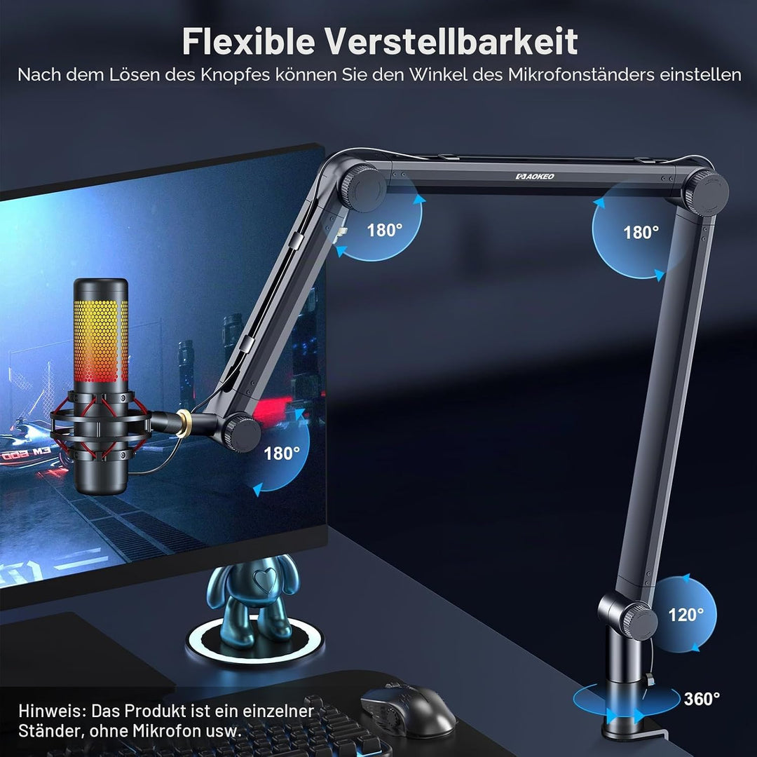 Mikrofon Arm,Aokeo AK-49 Mikrofon Ständer Arm für HyperX QuadCast,SoloCast,Elgato Wave,Shure SM7B,Bl