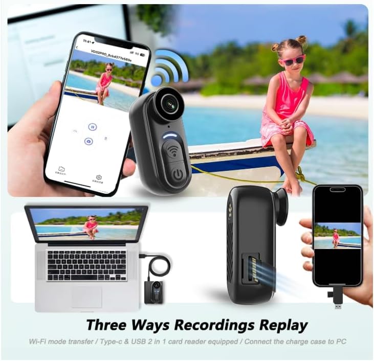 4K Körperkamera Actionkamera, Mini Actionkamera Action Cam mit 125° Weitwinkel, WiFi, 600mAh Akku &amp;