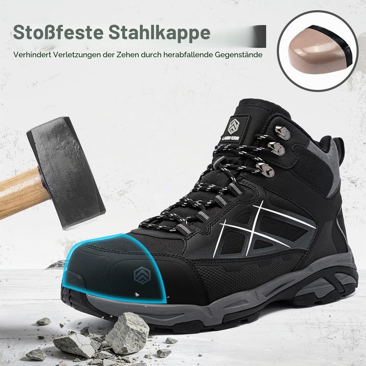 LARNMERN Arbeitsschuhe Herren Damen Sicherheitsschuhe SRC 38 EU Lm0202 Schwarz, 38 EU Lm0202 Schwarz