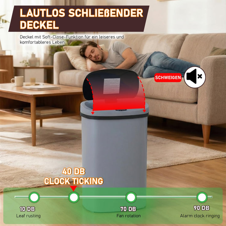 FDW Mülleimer mit Sensor &amp; Deckel, Kunststoff, 50 L Küchenmülleimer, Smart, Automatisch, Berührungsl
