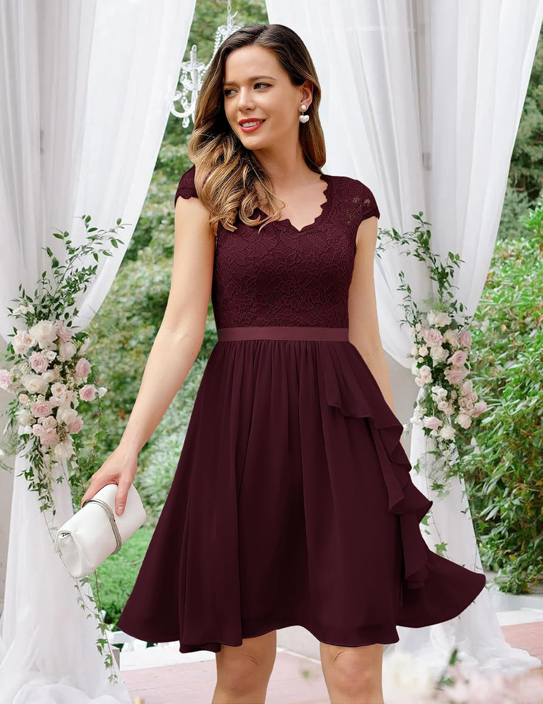 Wedtrend Cocktailkleid Damen Knielang Abendkleid Elegant für Hochzeit Elegant A Linie Rüschenkleid B