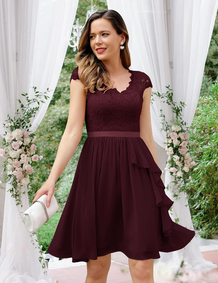 Wedtrend Cocktailkleid Damen Knielang Abendkleid Elegant für Hochzeit Elegant A Linie Rüschenkleid B