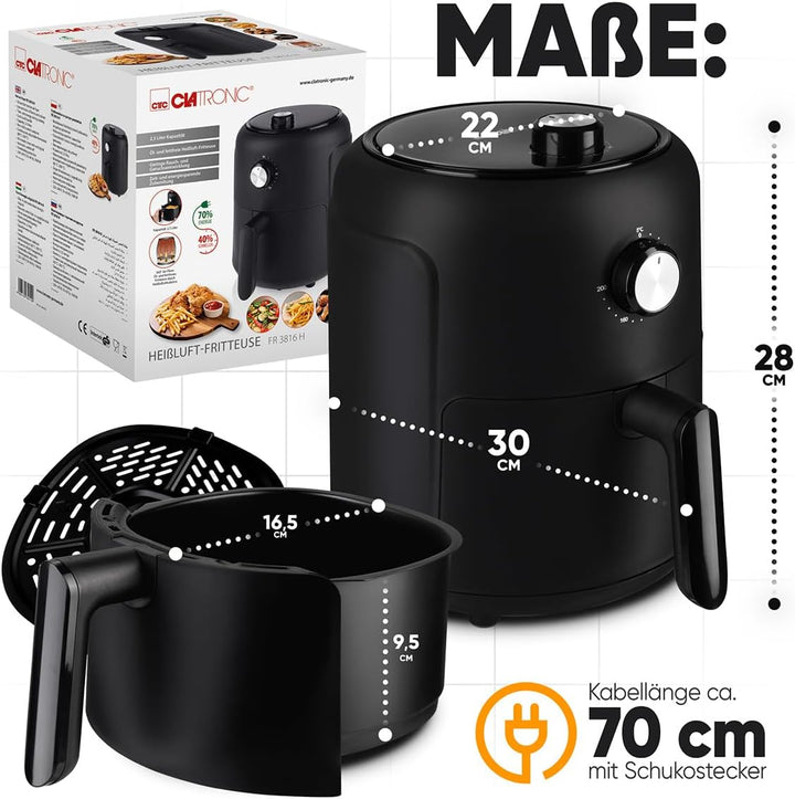 Clatronic Heissluftfritteuse mit 360° Air-Flow | Öl- und fettfreies Frittieren | Airfryer 80°C - 200
