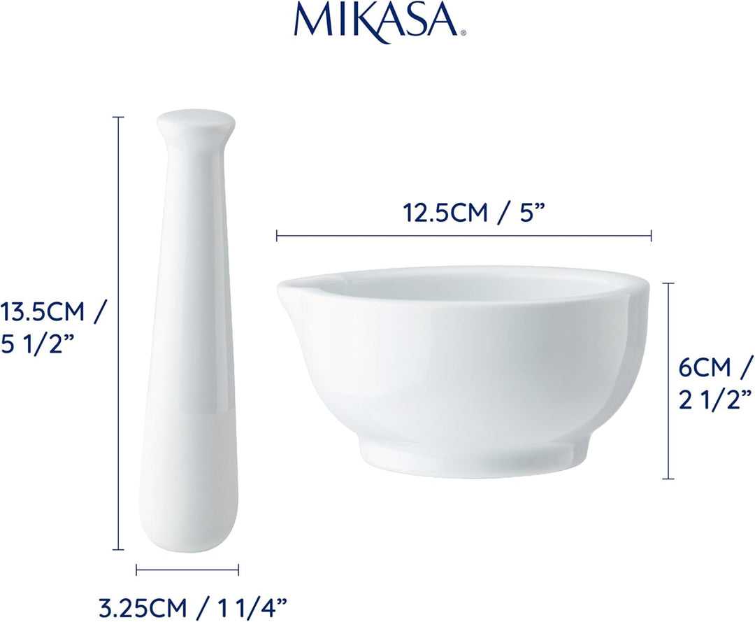 Mikasa Chalk Porzellan Stössel und Mörser, weisser Mörser und Stössel zum Zerkleinern von Kräutern u