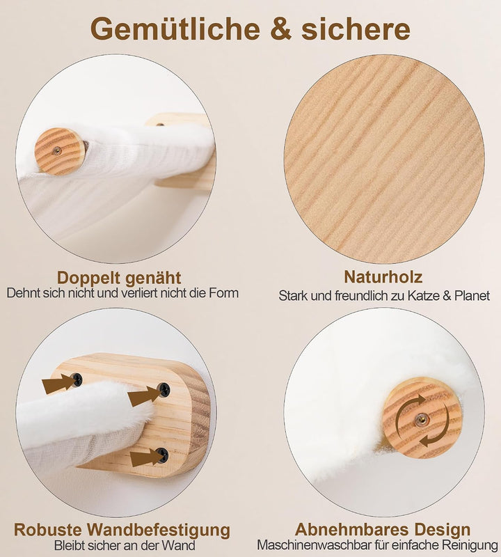 4-Teilig Kletterwand Katzen, Wandmontiertes Katzenhängematte, Katzen Kletterwand Set, Katzenbett zum