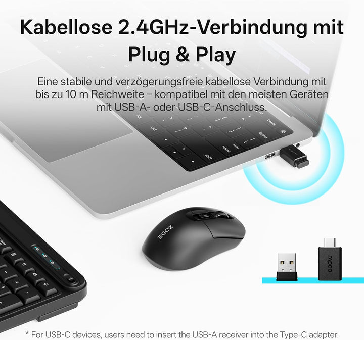 ZODE KM270S Tastatur Maus Set Kabellose, Deutsches QWERTZ Layout, Schwarz, QWERTZ