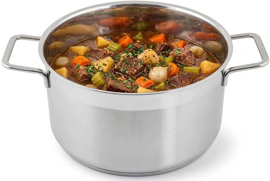 Grosser Edelstahl Kochtopf Ø 26 cm 7,6 L mit Glasdeckel Induktion integrierte Messskala