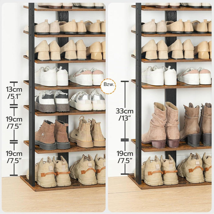 HOOBRO Schuhregal, vertikales Schuhablage, 9-lagiges Schuhschrank, schmale Schuhständer mit Zaun und