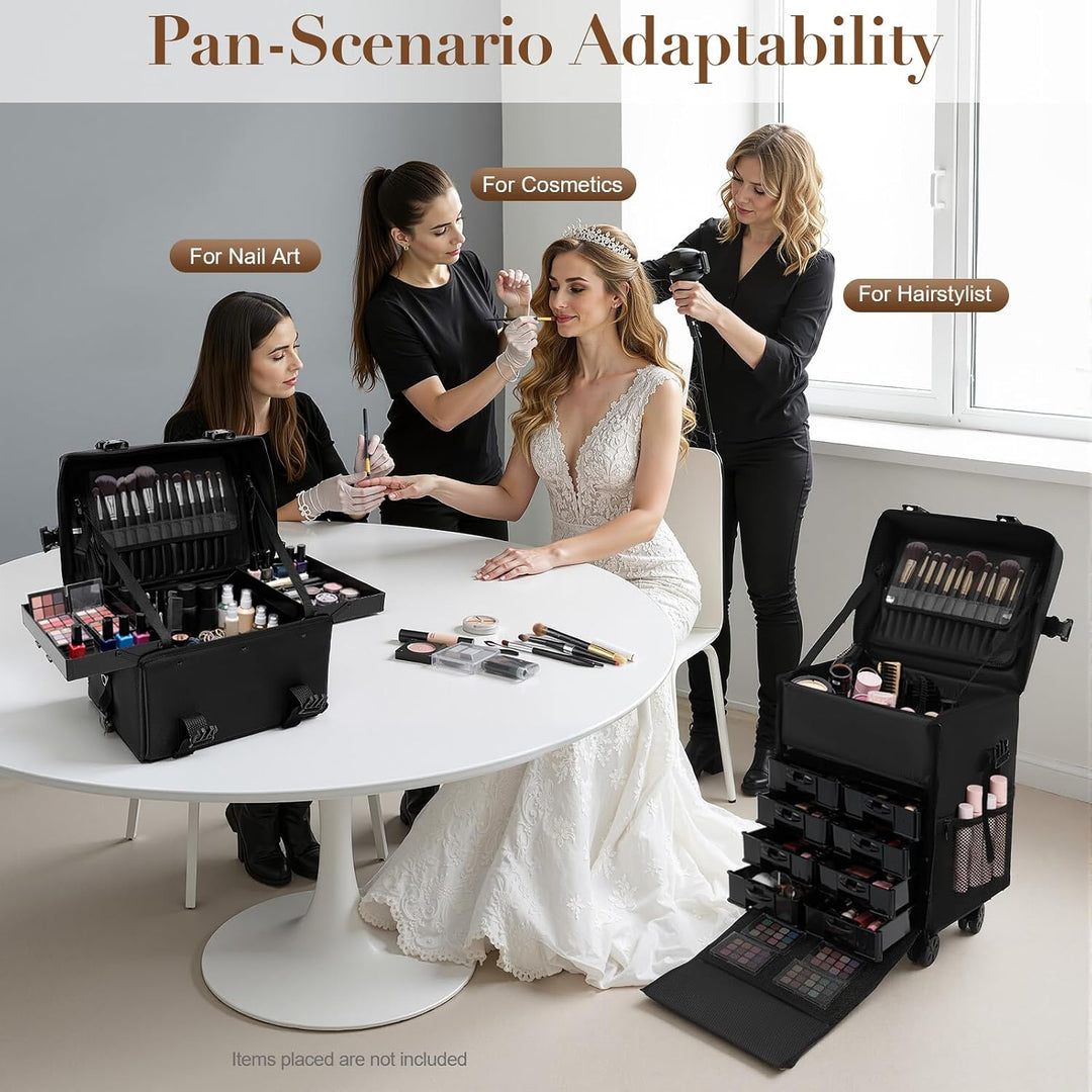 2 in 1 Kosmetikkoffer, Kosmetik Trolley Professionelle Trolley Schminkkoffer mit 4 Universalrollen M