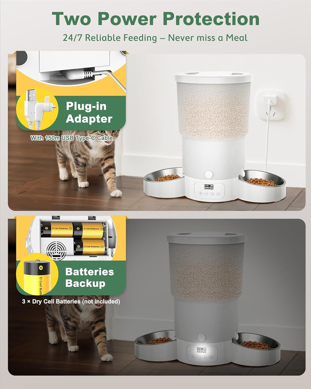 Gimars 5L Futterautomat Katze 2 Näpfe mit LCD-Anzeige Einfache Einrichtung, Programmierbar für 1–6 M