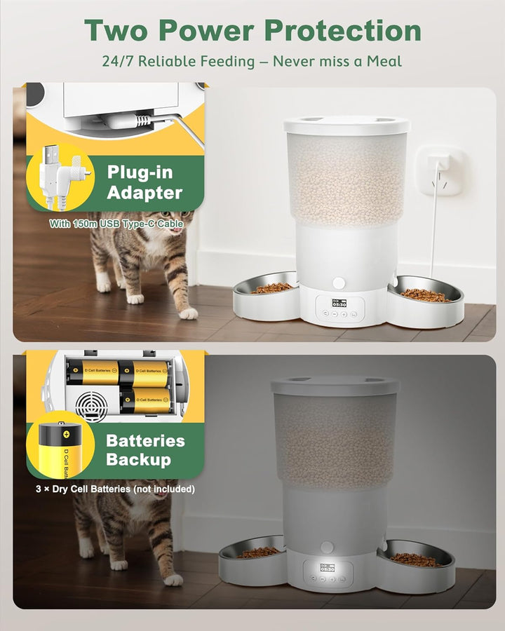 Gimars 5L Futterautomat Katze 2 Näpfe mit LCD-Anzeige Einfache Einrichtung, Programmierbar für 1–6 M