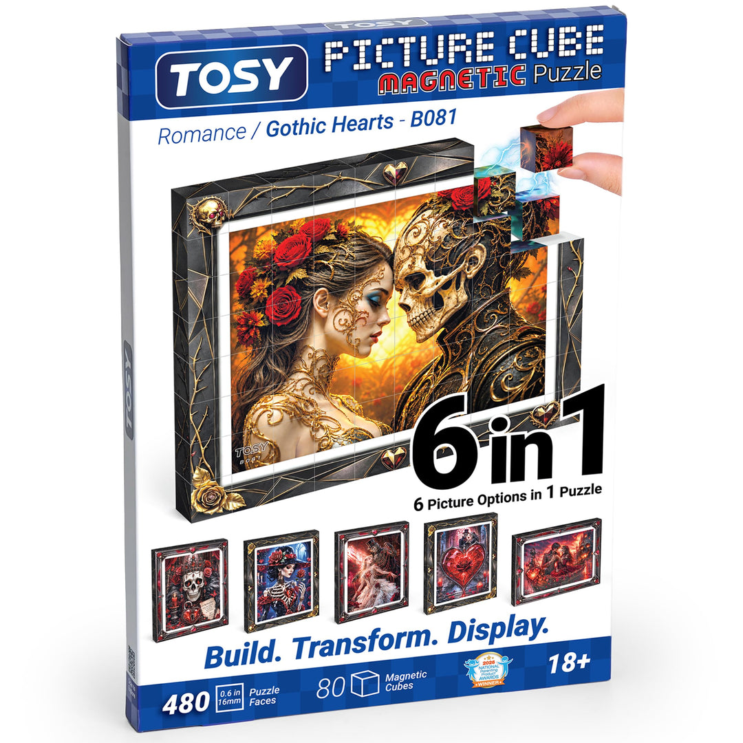 TOSY Picture Cube Gothic Hearts: 6-in-1 magnetisches Bilderpuzzle, 80 Blöcke, 480 Puzzleflächen, 1,5