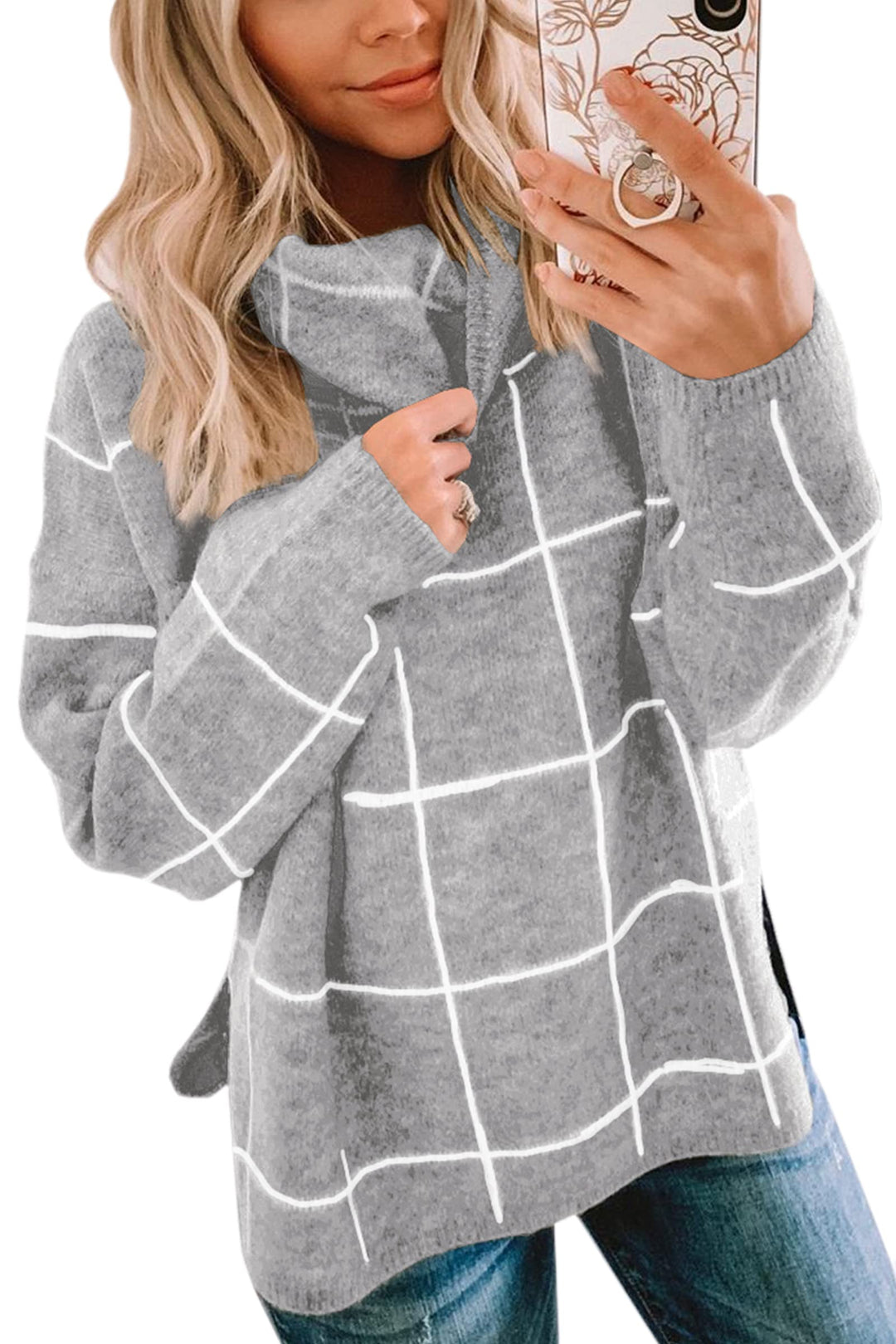 ASOMI Strickpullover Damen Gestreift Kariert: Elegant Rollkragen Pullover Winterpullover Warm Herbst