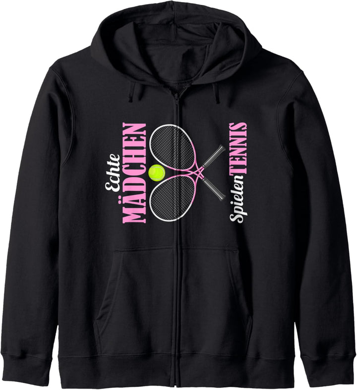 Tennisspieler Tennis Spielen Echte Mädchen Spielen Tennis Kapuzenjacke