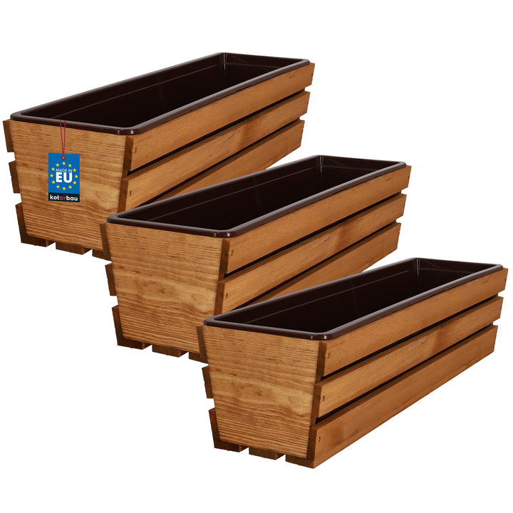 KOTARBAU® Blumenkasten für Balkon, Balkonkasten mit Kunststoffeinsatz 60 x 18 x 15 cm 3er Set Eiche,