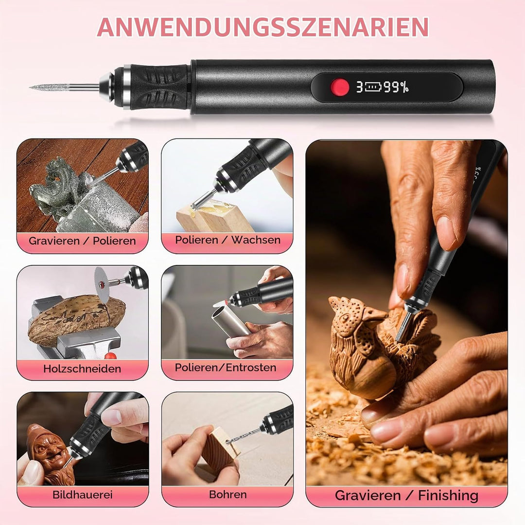 Customizer Gravierstift Set kabellos, wiederaufladbarer Customizer Engraving Pen mit 3 Geschwindigke