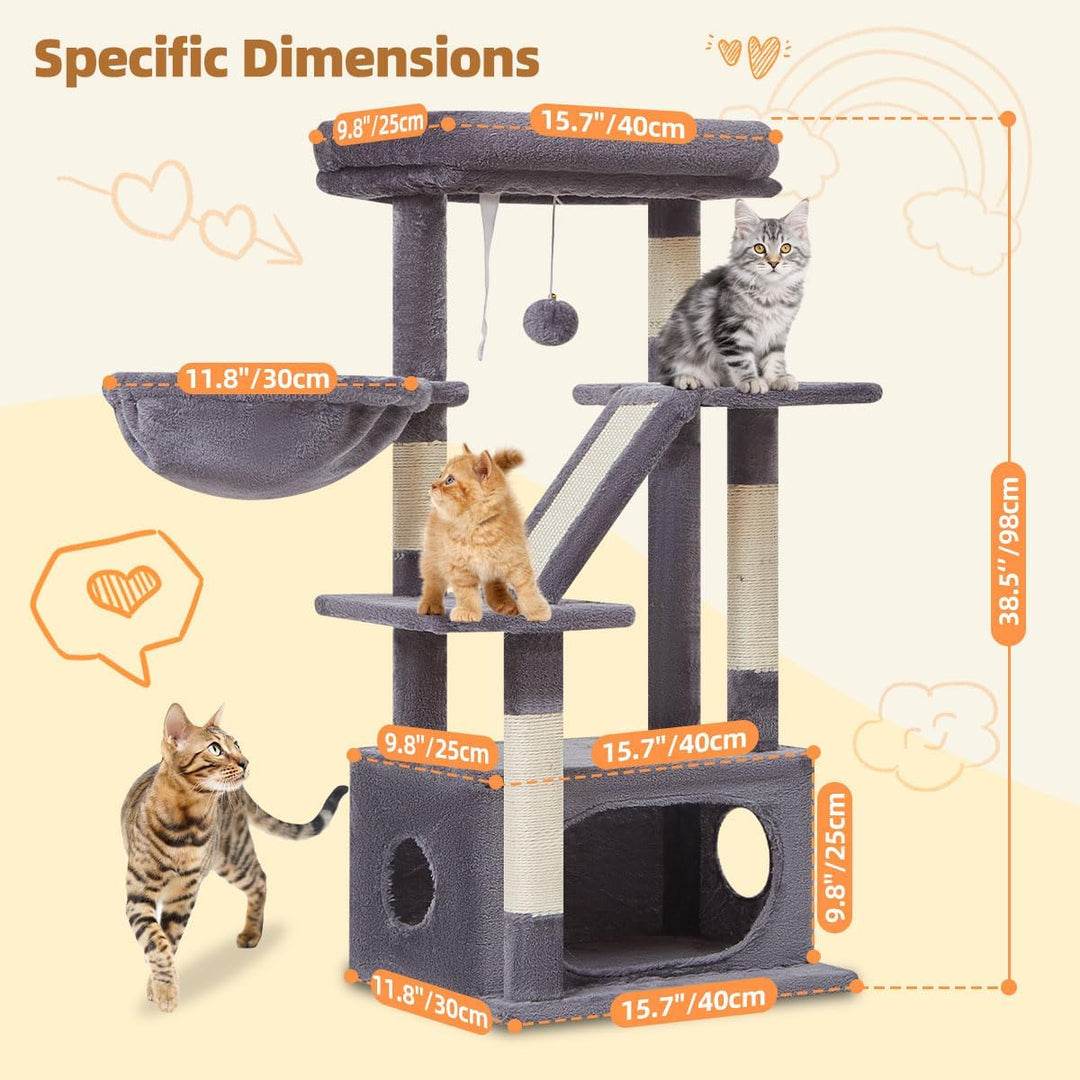 Taoqimiao Kratzbaum Klein, 98cm katzenbaum Stabil KatzenKratzbaum Cat Tree mit Katzenhaus, Korb, 4 K