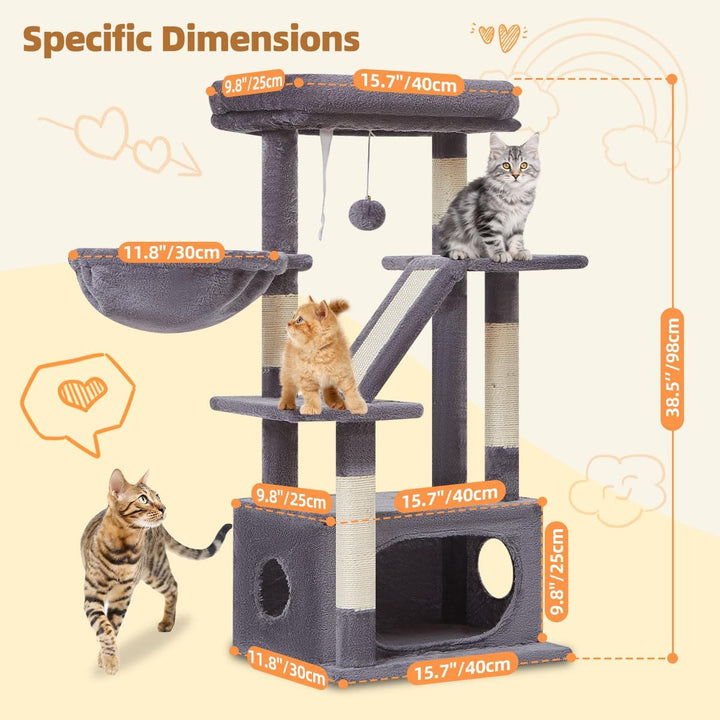 Taoqimiao Kratzbaum Klein, 98cm katzenbaum Stabil KatzenKratzbaum Cat Tree mit Katzenhaus, Korb, 4 K
