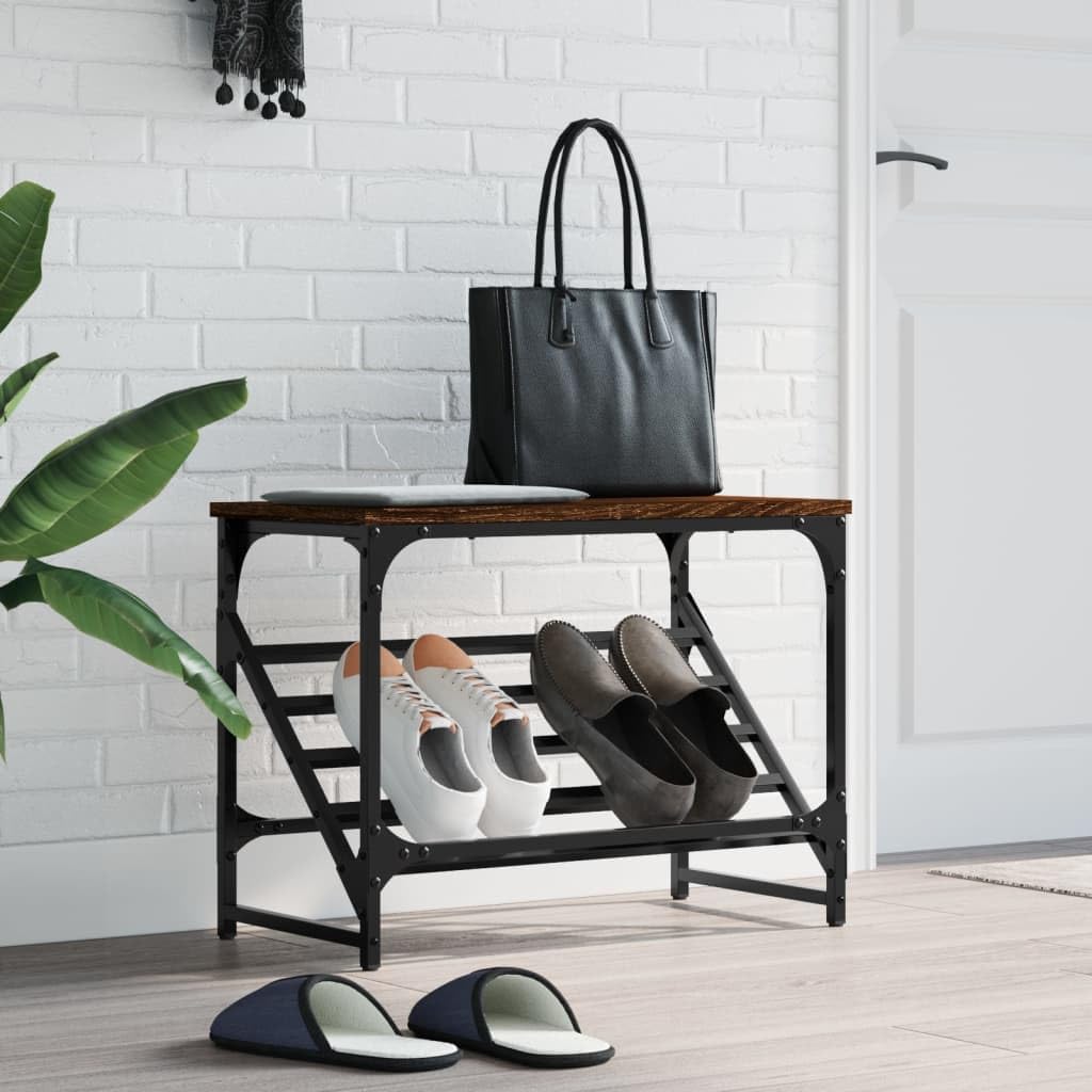 Schuhregal Braun Eichen-Optik 60x30x45 cm aus Holzwerkstoff mit stabilem Stahlgestell für den Flur o