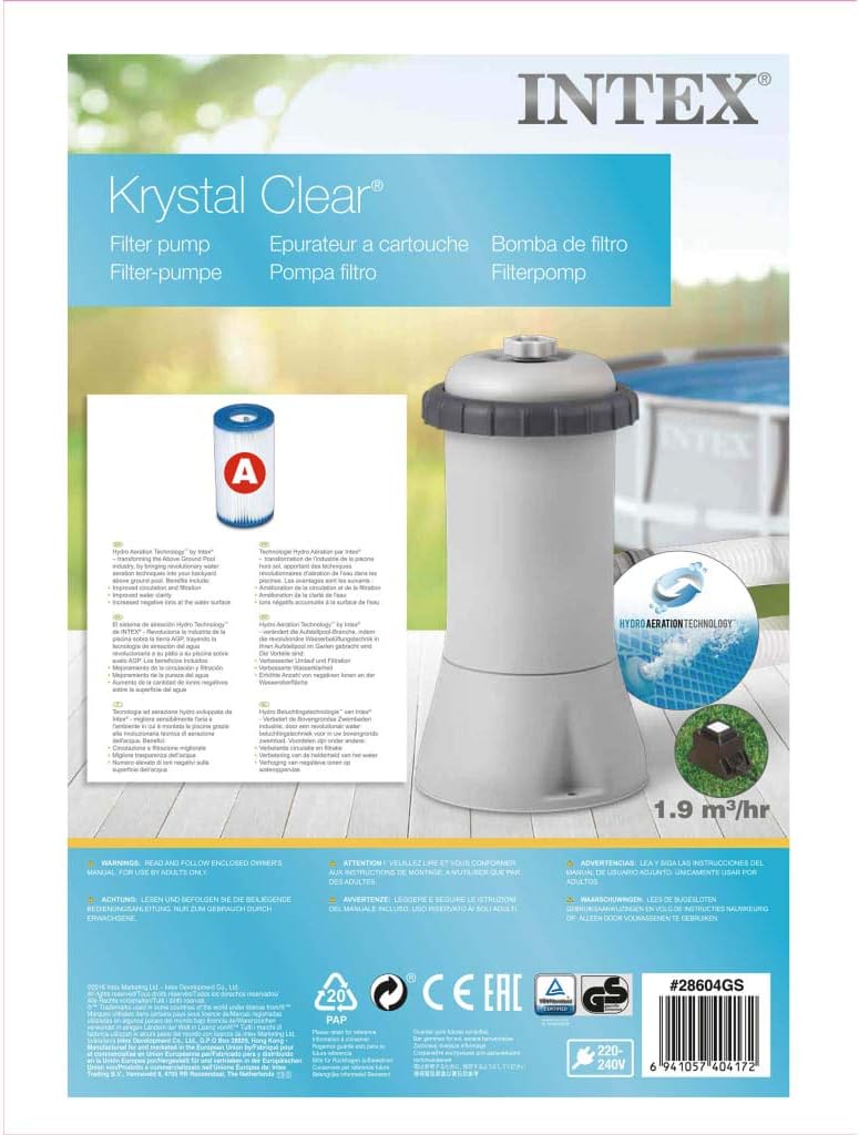 Intex Krystal Clear Cartridge Filter Pump - Pool Kartuschenfilteranlage - 600 L/H - 12V 600 M3/HR Si