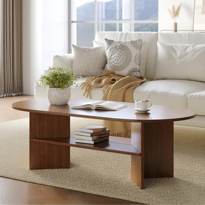 YOUDENOVA Couchtisch Ovaler Beistelltisch Holz Modern Wohnzimmertisch Coffee Table Klein Tisch für W