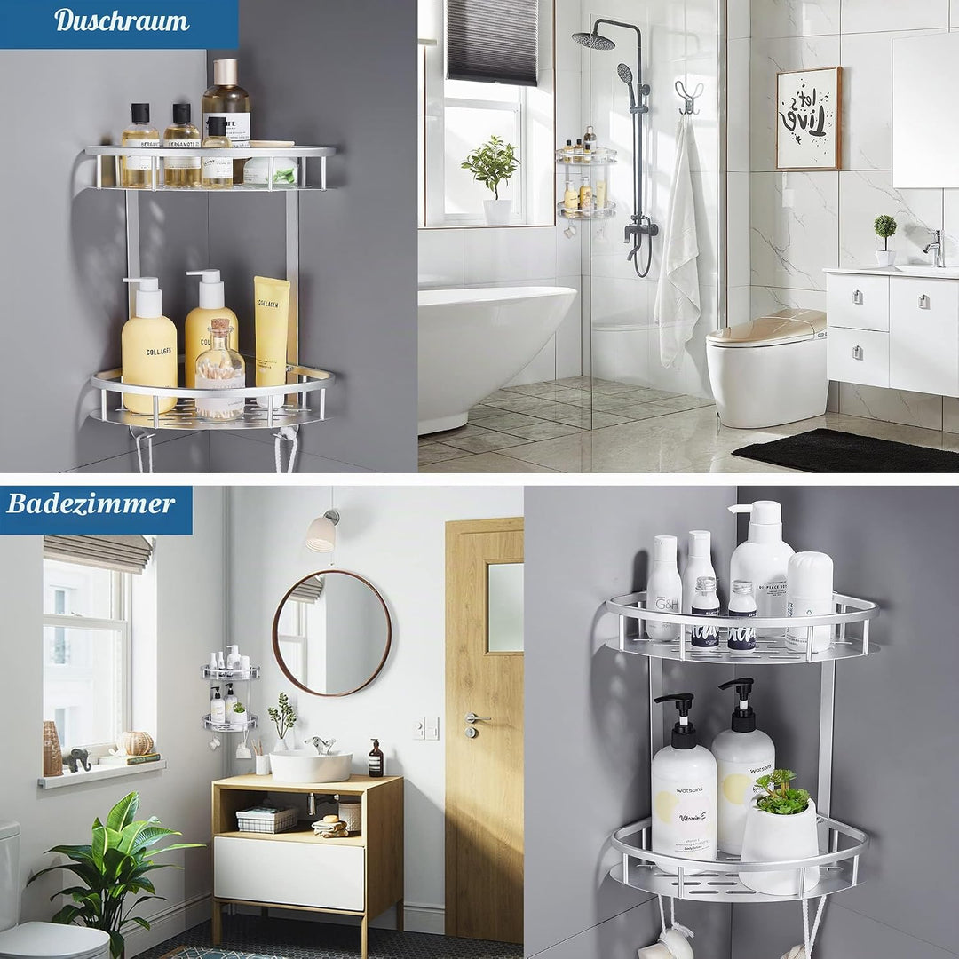 GERUIKE Duschkorb Ohne Bohren Ecke - Badezimmer Regal Silber - Duschregal Ecke Badezimmer Organizer,