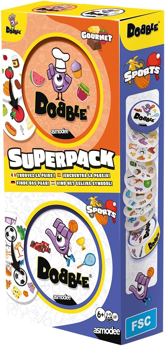 Asmodee, Dobble Superpack, Rasantes Familienspiel, Mehrsprachig