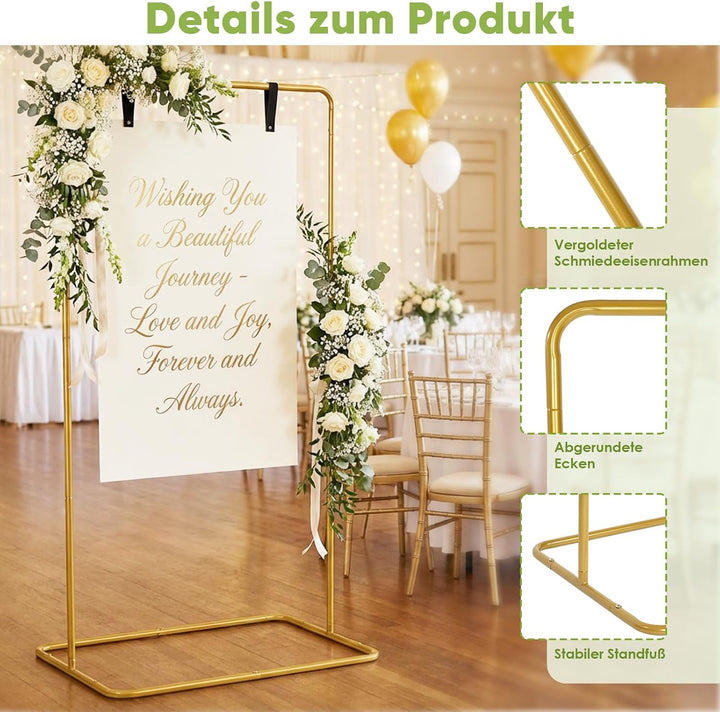 Hochzeitsschild Halter Gold Verstellbar 127-173cm, Hochzeits Willkommensschild Halter Metall Staffel