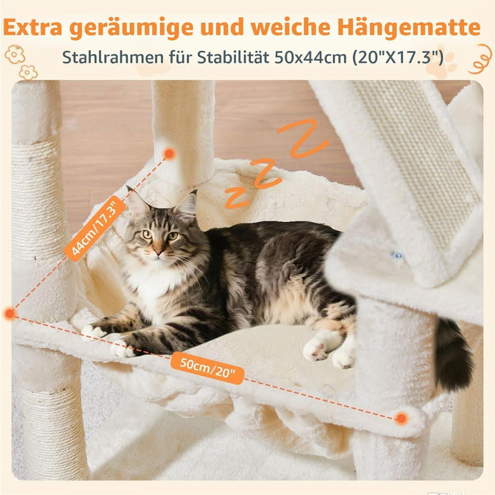 Taoqimiao 146CM Kratzbaum Gross, Katzenbaum Katzen Kratzbaum Grosse Katzen Stabil mit 2 Katzenhaus,