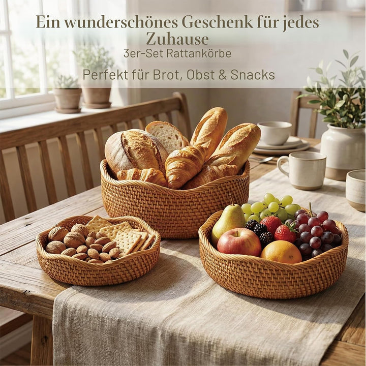 Rattan Aufbewahrungskörbe rund, handgeflochtene Körbchen aus natürlichem Rattan, Obstkorb und Dekoko