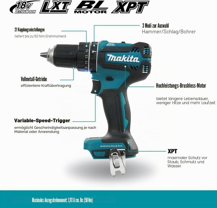 Makita DHP485ZJ Percussion Brushless Akku-Bohrschrauber