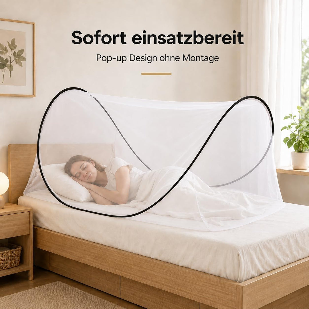 Moskitonetz Bett Pop Up mit Boden und Reissverschluss, verstellbar 90x200cm