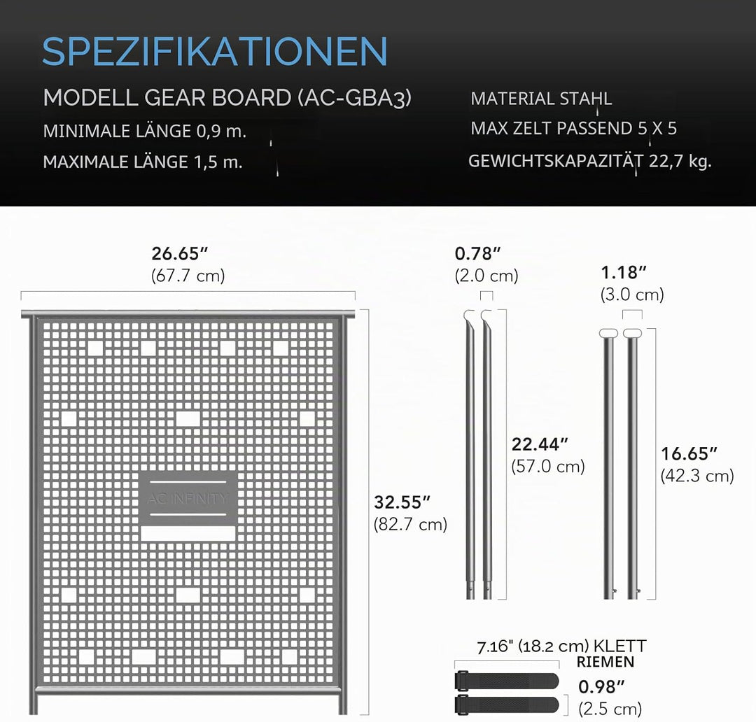 AC Infinity Gerätehalter für Growzelte – Wandtafel aus Stahl mit Kabelmanagement, zur Montage von Ve