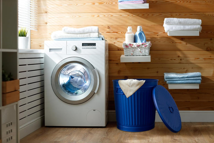 Jinfa Retrodesign Mülleimer mit Deckel | Blau | Ø 36 cm, Höhe 36,5 cm, 35 Liter 1 Stück - 35 Liter -