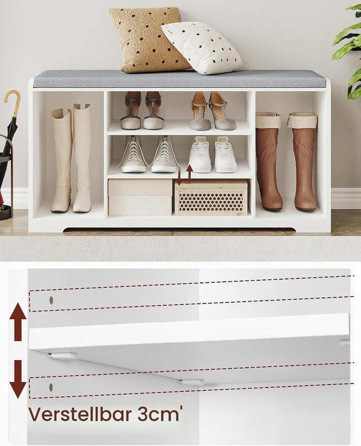 Hzuaneri Schuhbank, Schuhregal mit Sitzfläche, Sitzbank mit Stauraum, Kissen, 9 Fächer, 103 x 30 x 5