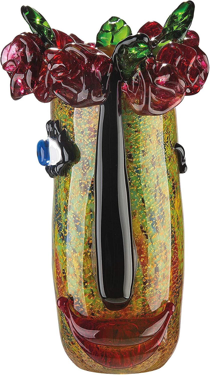 GILDE GLAS art Blumenvase - Tischdeko - Geschenke für Frauen - Buntglas 31 cm Höhe 31 cm 6_gelb, Höh
