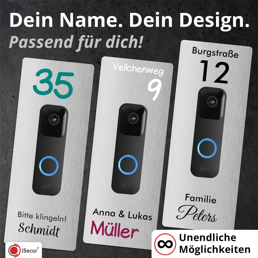 iSecur Edelstahl Blende personalisiert Premium - Passend für Blink Videotürklingel - Edle Türstation