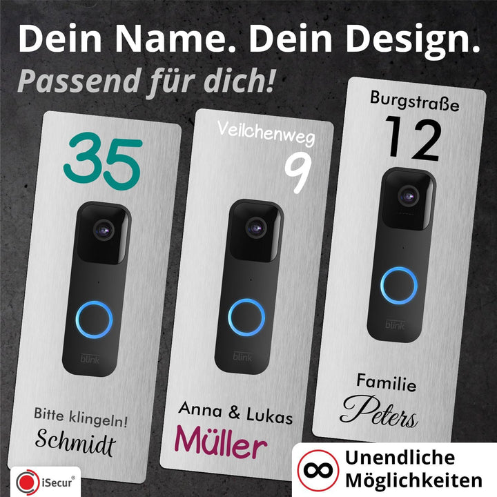 iSecur Edelstahl Blende personalisiert Premium - Passend für Blink Videotürklingel - Edle Türstation