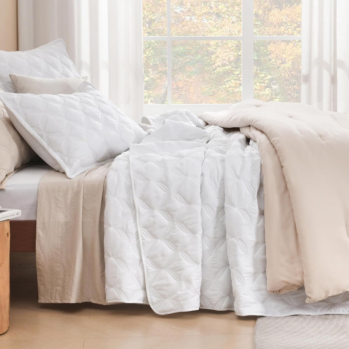 Litanika Weisses, übergrosses King-Size-Bettwäsche-Set, Tagesdecke, 120x120, 3-teilig, leichte Somme