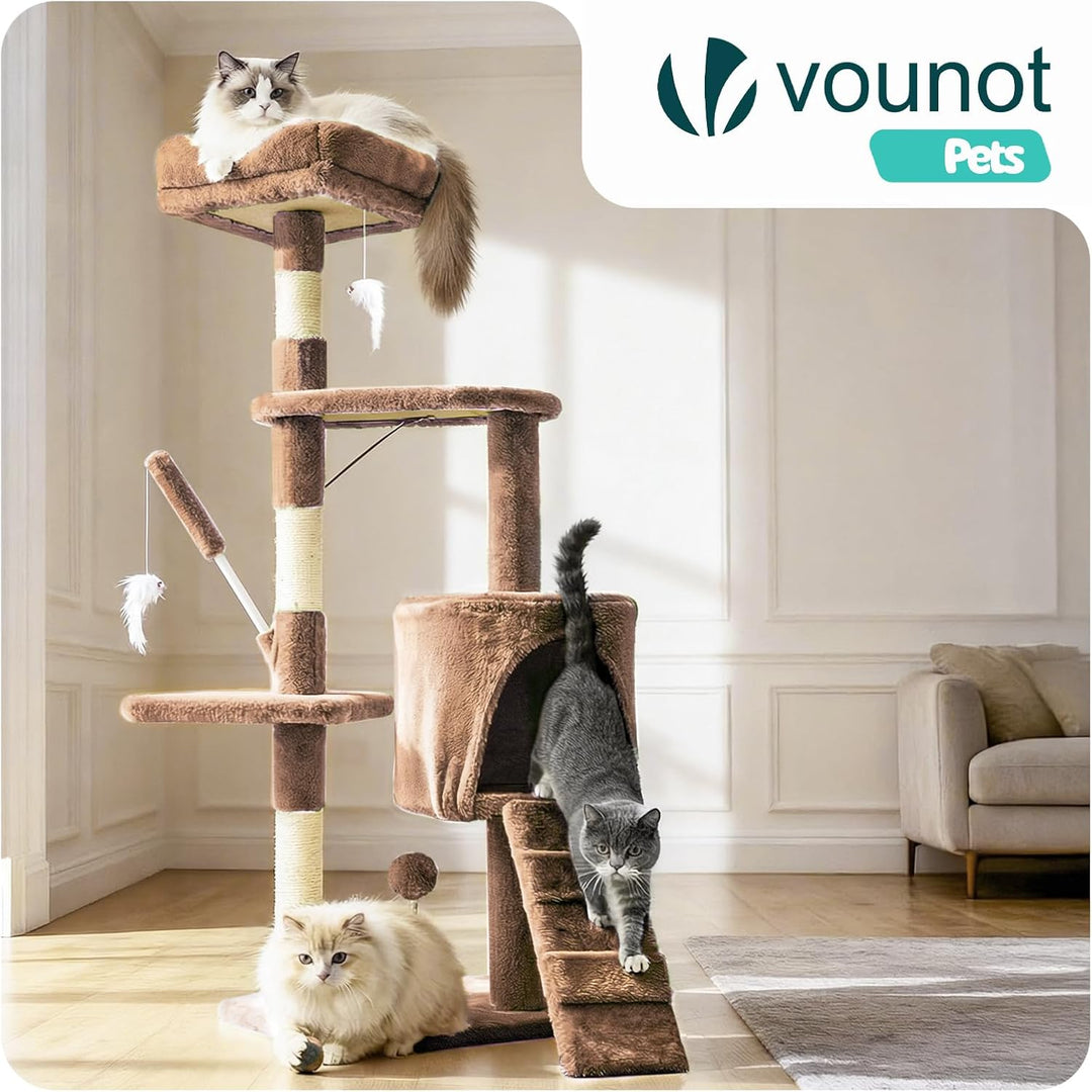 VOUNOT® Kratzbaum Katzenbaum 112 cm hoch, Stabil Mehrstöckiger Kletterbaum Katzenkratzbaum mit Kratz